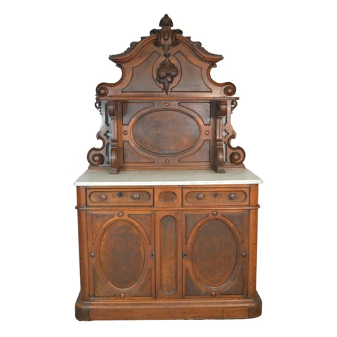 Antique Marble Top Sideboard, Victorian, Solid Black Walnut #21544 Cover