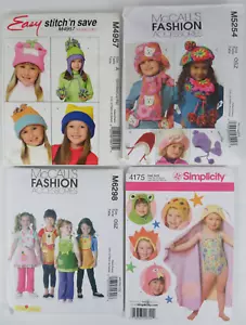 Lot of 4 McCall's/Simplicity Patterns for Kids HATS APRON HOODED TOWELS MITTENS - Picture 1 of 10