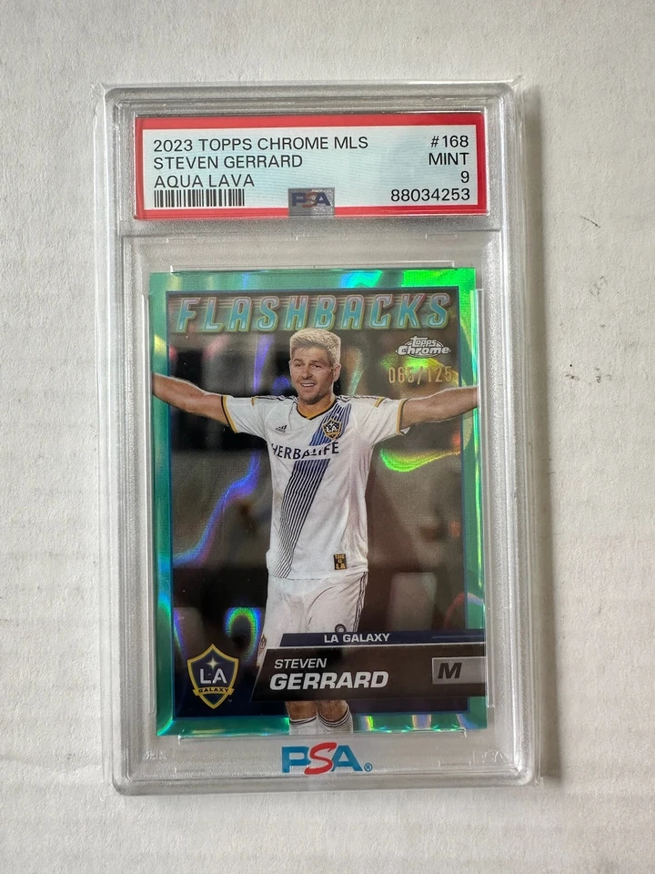 2023 Topps Chrome MLS Flashbacks Aqua Lava /125 Steven Gerrard #168 PSA 9 Mint - Image 1 of 2