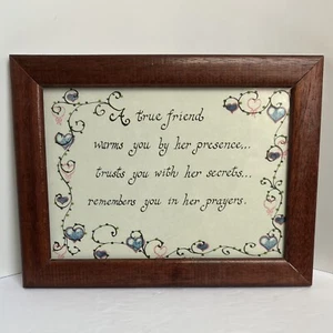 VTG Original Calligraphy Framed Wall Art 8.5x6.5 ‘True Friend’ Poem Hearts Blue - Picture 1 of 1