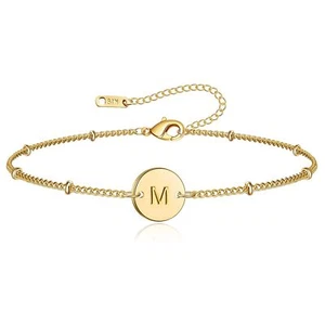 Gold Initial Bracelet for Women Girls 18K Gold Plated stainless steel Beaded Cha - Picture 1 of 7