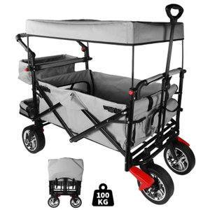 150KG Bollerwagen Faltbar mit Dach Kinder Handwagen PU Räder mit Bremsen - Bild 1 von 12