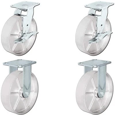 CasterHQ - 8" x 2" Steel Wheel Casters - 2 Swivel With Brakes & 2 Rigid Casters