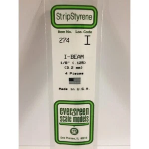 Evergreen 274 - 0.125"/3.2mm Polystyrene I-Beams 14"/35cm 4 pcs - Picture 1 of 2