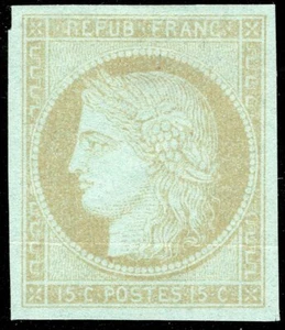 France Ceres Proof Essay 15c. Bister on Greenish Mint No Gum Creased - Picture 1 of 2