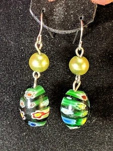 Pendientes colgantes de alambre francés cuentas y perlas de vidrio trabajo lámpara de colección arte asiático retro - Imagen 1 de 16