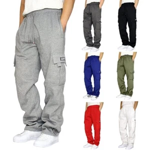 Mens Joggers Pants Tracksuit Bottoms Jogging Loose Trouser Straight Sweatpants - Picture 1 of 18