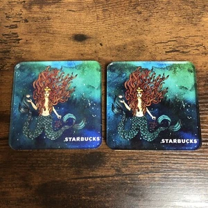Starbucks Ocean Sky Seahorse Mermaid Coasters Cork Backing Set of 2 Rare HTF - Picture 1 of 2