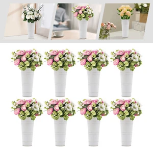 8 Pack Modern White Flower Bucket Vases Farmhouse Flower Decorations Household - Picture 1 of 14