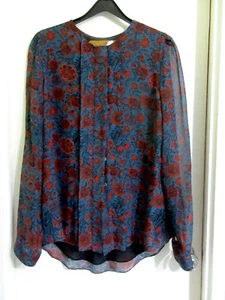 Camisa Hanley Mellon 100% Seda 8 Blusa Azul Floral Boho Semi Transparente M Túnica ¡Como Nueva! - Imagen 1 de 10
