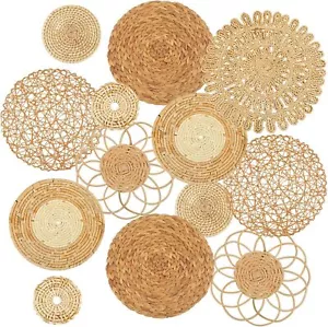 Set of 13 Boho Wall Basket Decor Woven Rattan Flat Baskets Handmade Boho - Picture 1 of 6