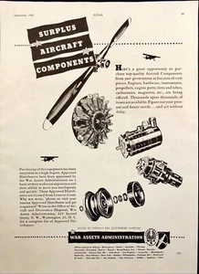 1947 War Assets Administration Surplus Aircraft Components Vintage Print Ad - Picture 1 of 6