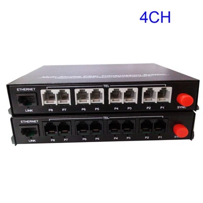 1 pair 4 Channel PCM Voice Telephone fiber optical media converter w/ Ethernet  - Image 1 of 3