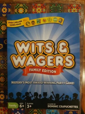 Juego de fiesta Wits & Wagers edición familiar trivia abierto en caja piezas selladas Foto 1 de 4