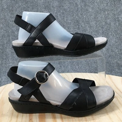 Ariat Sandals Womens 7.5 B Strappy Black Leather Ankle Strap Casual Wedge Heels - Image 1 of 4