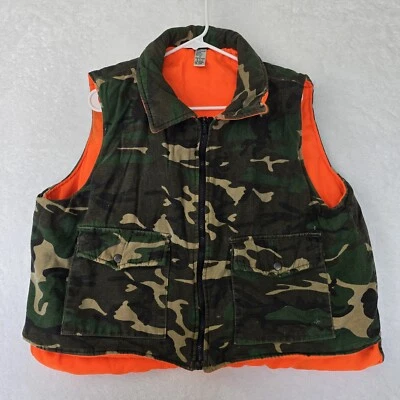 Vtg Reversible Woodland Camo Camouflage Blaze Orange Insulated Vest XL - Image 1 of 4