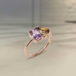 2 Ctw Pear & Emerald Lab Grown Toi Et Moi Wedding Ring 14K  Yellow Gold - Picture 1 of 8