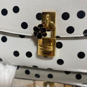 Dolce & Gabbana Biała skóra Złoty łańcuszek Torba na ramię Kropki Wzór Kwiat