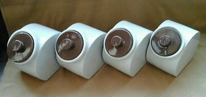 WHITE CERAMIC JAR /CANISTER SET WITH CERAMIC BROWN LIDS ~ SET OF 4 - Picture 1 of 9