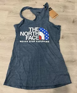 The North Face Womens Small Americana Tank Top Tri-Blend Blue NEW - Picture 1 of 4