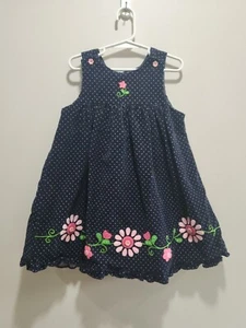 Girls Navy Blue Polka Dot Jumper Dress With Pink Flower Details- Size 5 - Picture 1 of 5