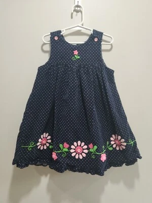 Vestido jersey a lunares azul marino con detalles de flores rosas para niñas - talla 5 Foto 1 de 4