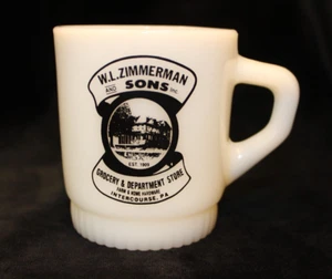 Taza de vidrio de leche Anchor Hocking 1984 vintage WL Zimmerman & Sons Intercourse PA 75 - Imagen 1 de 9