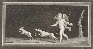 MORGHEN (*1730) nach VANNI (*1750), Putto auf Jagd mit Hunden, um 1757, Rad. - Bild 1 von 4