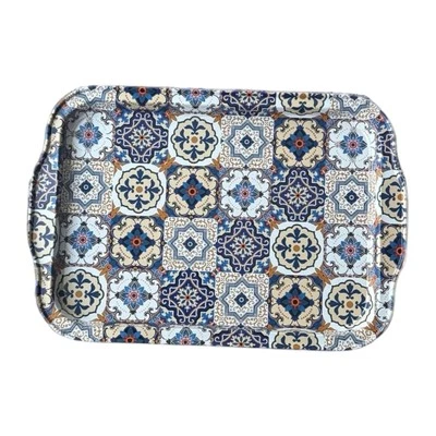 Colorful Metal Tray, 12.25" x 8.5" Decorative Coffee / Tea Serving Tray - Image 1 of 4