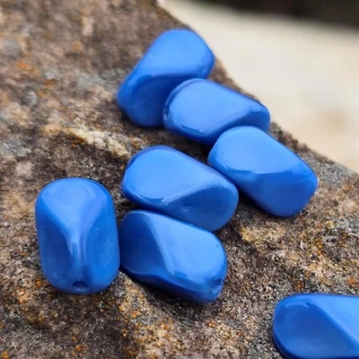 Old German Pressed Glass Beads - Interesting  Blue Color - Set of 7 - Image 1 of 4