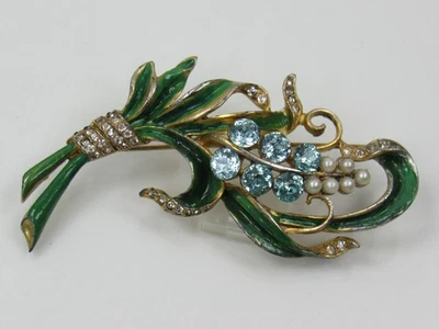 Broche ramo floral plateado lavado oro esmalte años 40 REJA firmado Foto 1 de 4