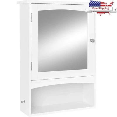 壁挂式镜柜节省空间储物带可调节搁架和挂钩 — 第 1/4 张图片