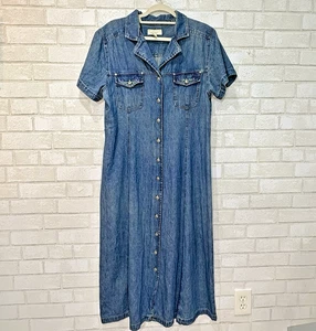 Vtg Lord & Taylor Denim Embroidered Button Front Dress Large Western Cottage 90s - Picture 1 of 11