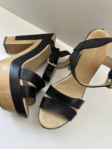 Diane von Furstenberg Seville Black Wooden Platform Sandal 8 - Picture 1 of 14