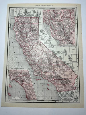 1895 / 1911 CALIFORNIA "Red" State Map from 1911 New Census Atlas SEE DESCRIP - Image 1 of 3