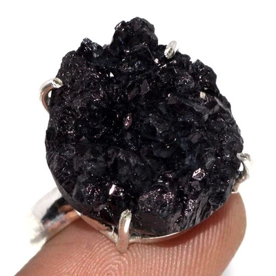 Anillo druzy de ágata negra enchapado en plata 925 hecho a mano joyería tamaño EE. UU. 8,5 GW Foto 1 de 3