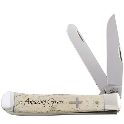 CASE XX KNIVES AMAZING GRACE NATURAL BONE CROSS SHIELD TRAPPER 6254 SS (672102)