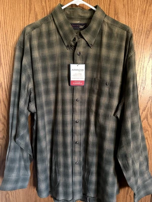 Camisa xadrez verde flanela Arrow Blue Jean Co. 1 bolso 100% algodão masculina tamanho GG - Imagem 1 de 4