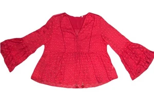Soft Surroundings Women’s Besito Red Polka Dot Bell Sleeve Blouse Size Large - Picture 1 of 6