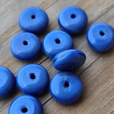 Denim Blue Vintage Pressed Glass Beads Rondelle Shape from Germany DIY Jewelry - Image 1 of 4