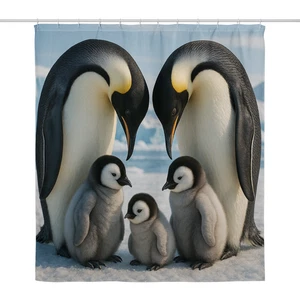 Kaiserpinguin Familie Duschvorhang - Antarktis Tierwelt Badezimmer Deko - Bild 1 von 10