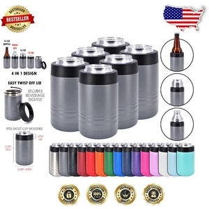 Elegantes enfriadores de latas de acero inoxidable aislados al vacío de 12 oz - Paquete de 6 en gris oscuro - Imagen 1 de 8