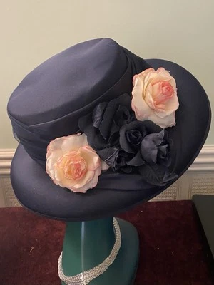 EDWARDIAN STYLE NAVY BLUE HAT HOUSE OF FRASER GENEVIEVE LOIUS BY NIGEL RAIMONT S - Image 1 of 4