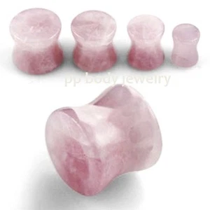 PAIR Organic Rose Quartz Stone Saddle Ear Plugs - Picture 1 of 1