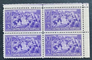US Stamps, Scott #855 3c 1939 corner block of 4 Baseball Centennial XF M/NH - Picture 1 of 3