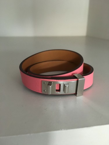 Bracelet Hermès en cuir rose mini dog double tour taille 2
