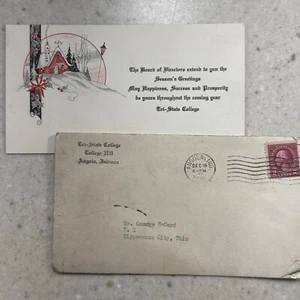 1930 Tri-State College Angola, Indiana Vintage Christmas Card to Tippecanoe City - Picture 1 of 4