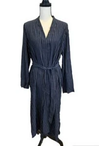 Eileen Fisher Midnight Blue Double Stripe Belted Long Kimono Jacket Large $358 - Picture 1 of 2