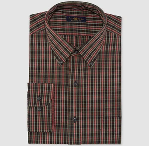 $95 Club Room 15 32/33 Men's Regular-Fit Red Black Plaid Long-Sleeve Dress Shirt - Picture 1 of 2