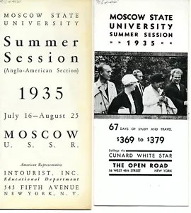 2 folletos de sesión de verano de 1935, itinerario, cursos de la Universidad de Moscú, EE. UU. - Imagen 1 de 3